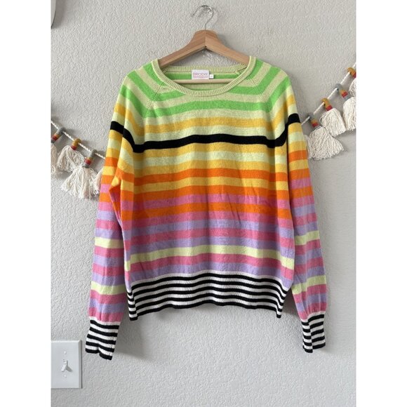 Brodie 100% Cashmere Pop Stripe Boyfriend Sweater Cozy Preppy Multicolor XL - Picture 1 of 10